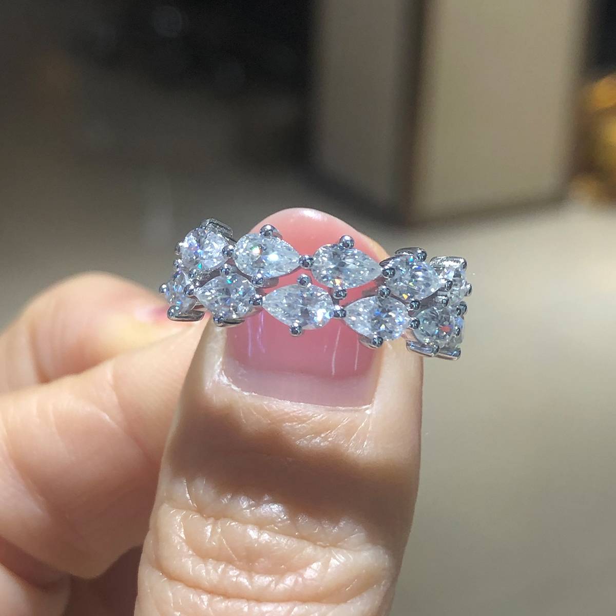 Pearl Diamond Ring S925 Silver Plated Platinum Women's Ring Customized Selection Side Stone Moissanite 3.85ct